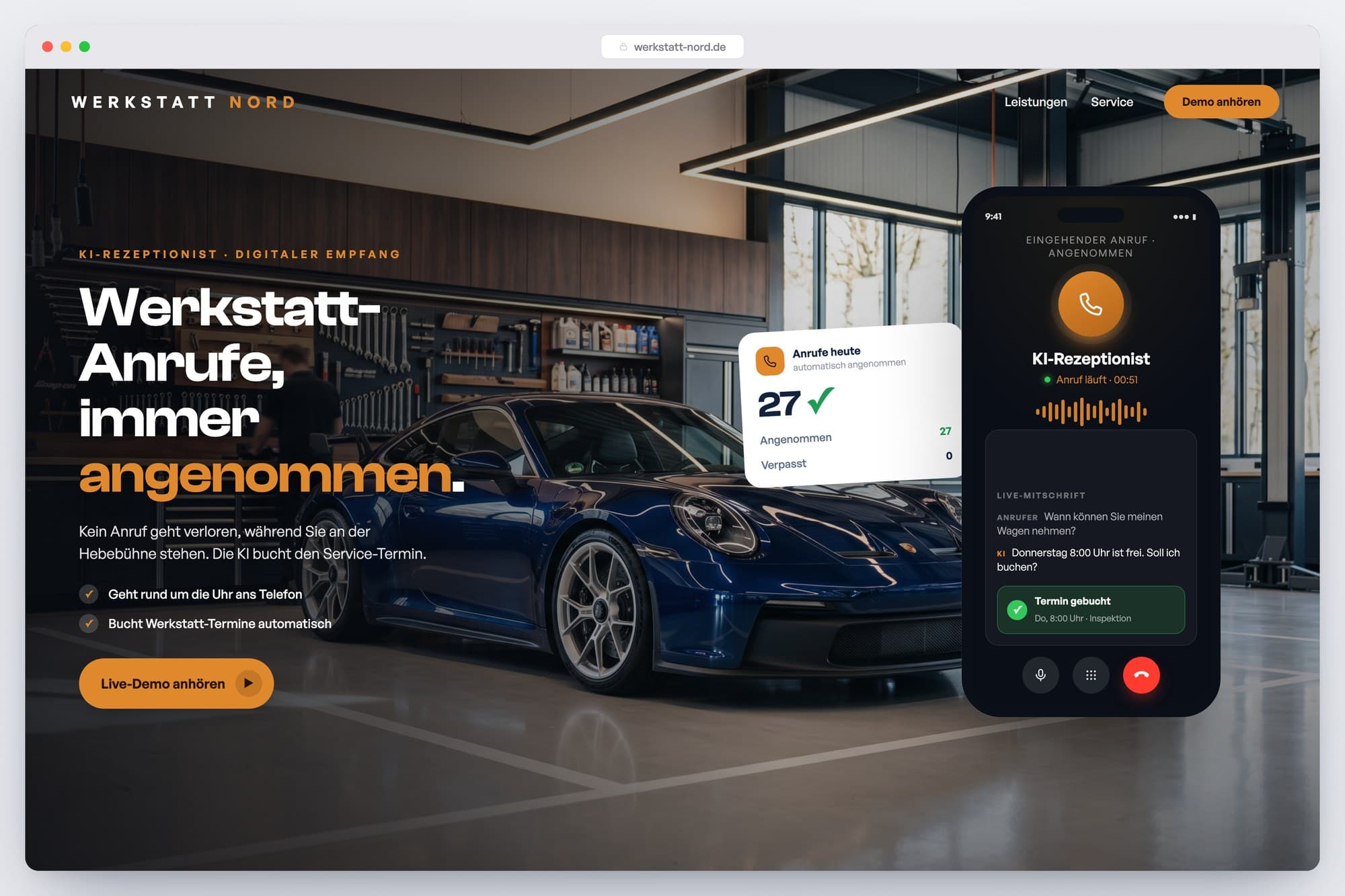 KI-Rezeptionist Beispiel, KFZ-Werkstatt